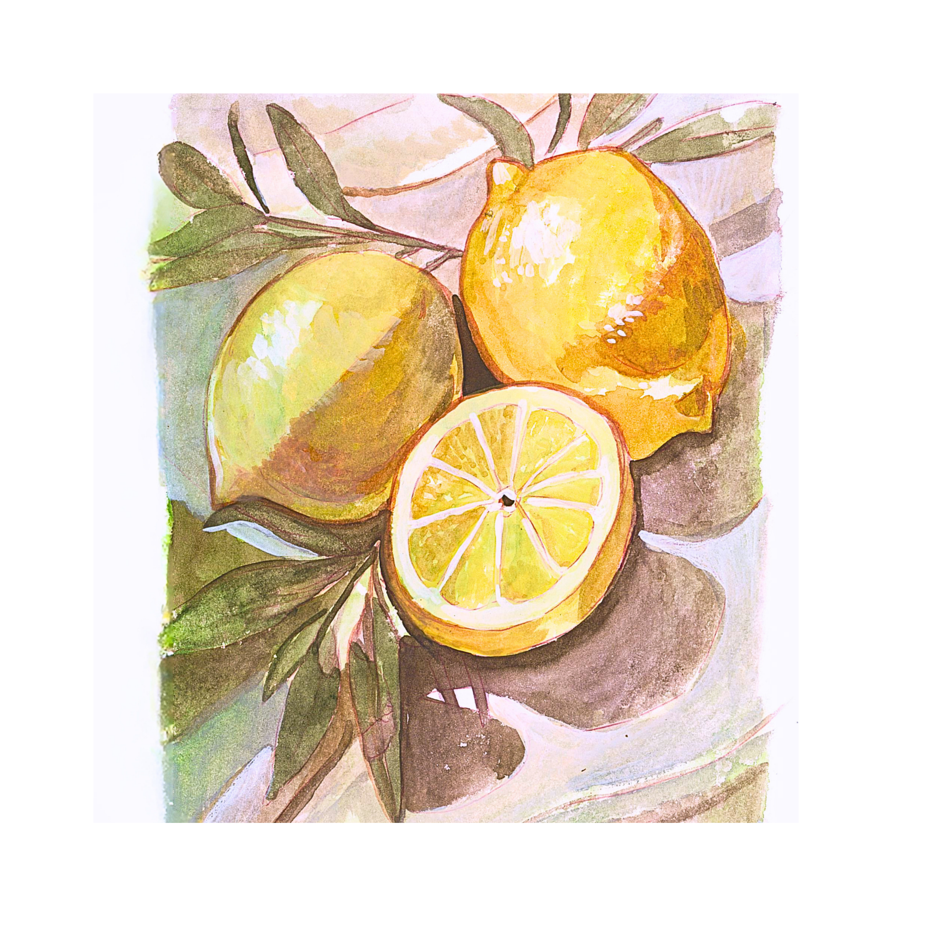 Lemons with Leaves on Cloth