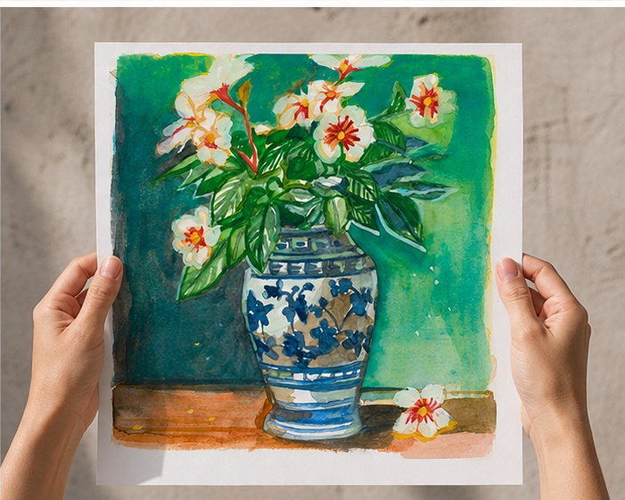 Floral arrangement in a decorative ceramic vase.