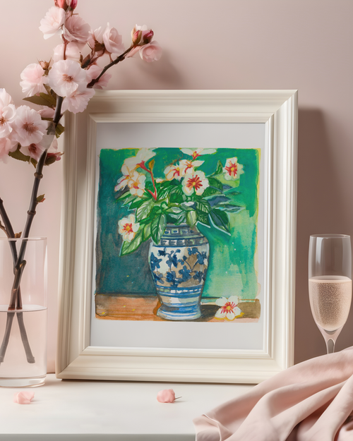Floral arrangement in a decorative ceramic vase.