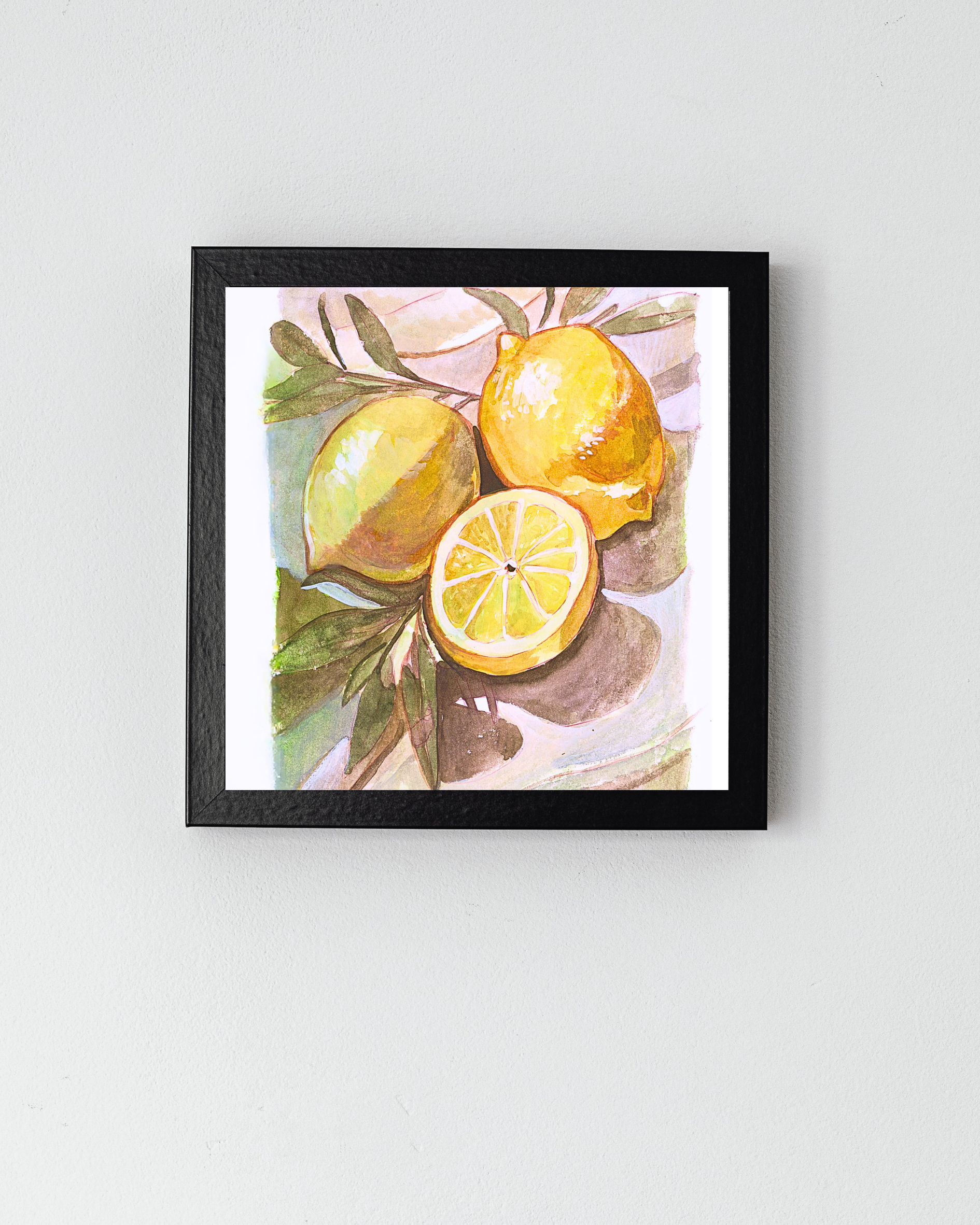 Lemons with Leaves on Cloth